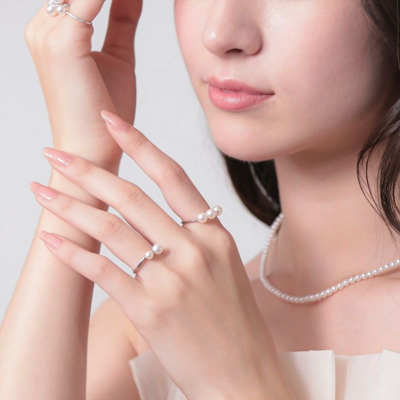 Carina あこや真珠 カーブリング 4.5-6.0mm K18WG | あこや真珠リング