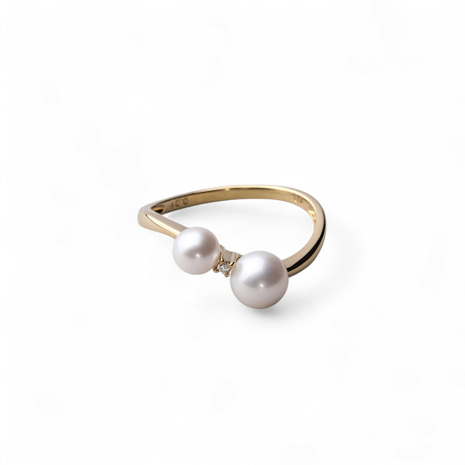 あこや真珠 2粒 カーブリング 4.5-5.0/5.5-6.0mm D0.01 K18YG