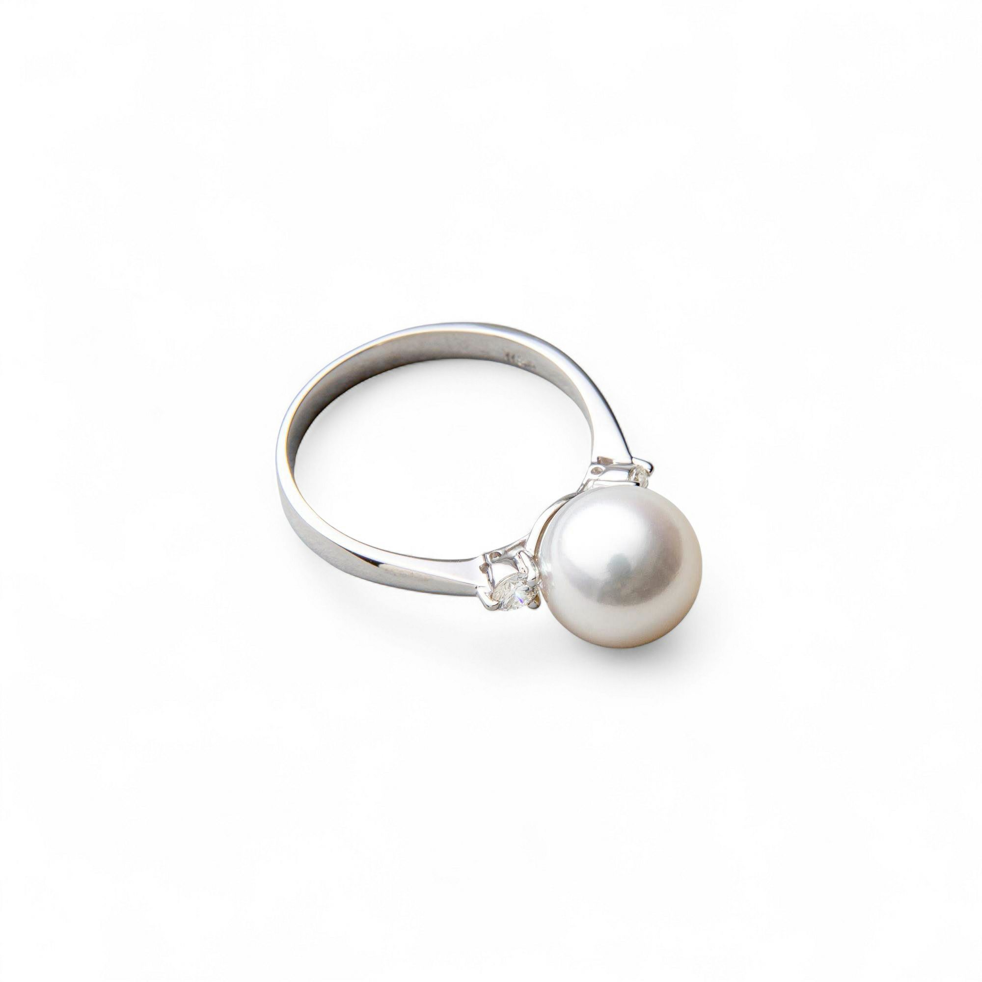 【3点セットに変更】PT900 シンプル2石ダイヤ パールリング 8.5-9.0mm AAA 0.15ct　※花珠ネックレス2点セットをご注文のお客様専用です
