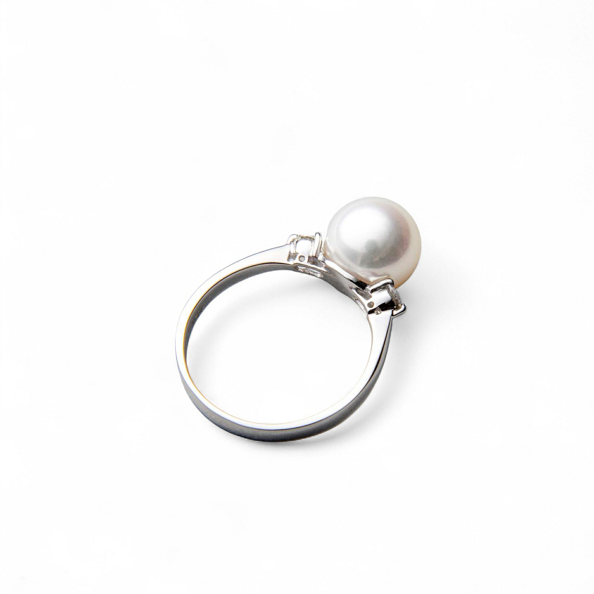 【3点セットに変更】PT900 シンプル2石ダイヤ パールリング 8.5-9.0mm AAA 0.15ct　※花珠ネックレス2点セットをご注文のお客様専用です