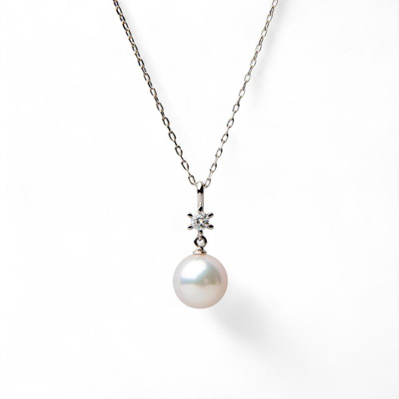 あこや真珠 7.5-8.0mm 1粒ダイヤ ペンダント 40cm K18WG/K18YG