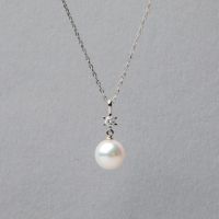 あこや真珠 7.5-8.0mm 1粒ダイヤ ペンダント 40cm K18WG/K18YG