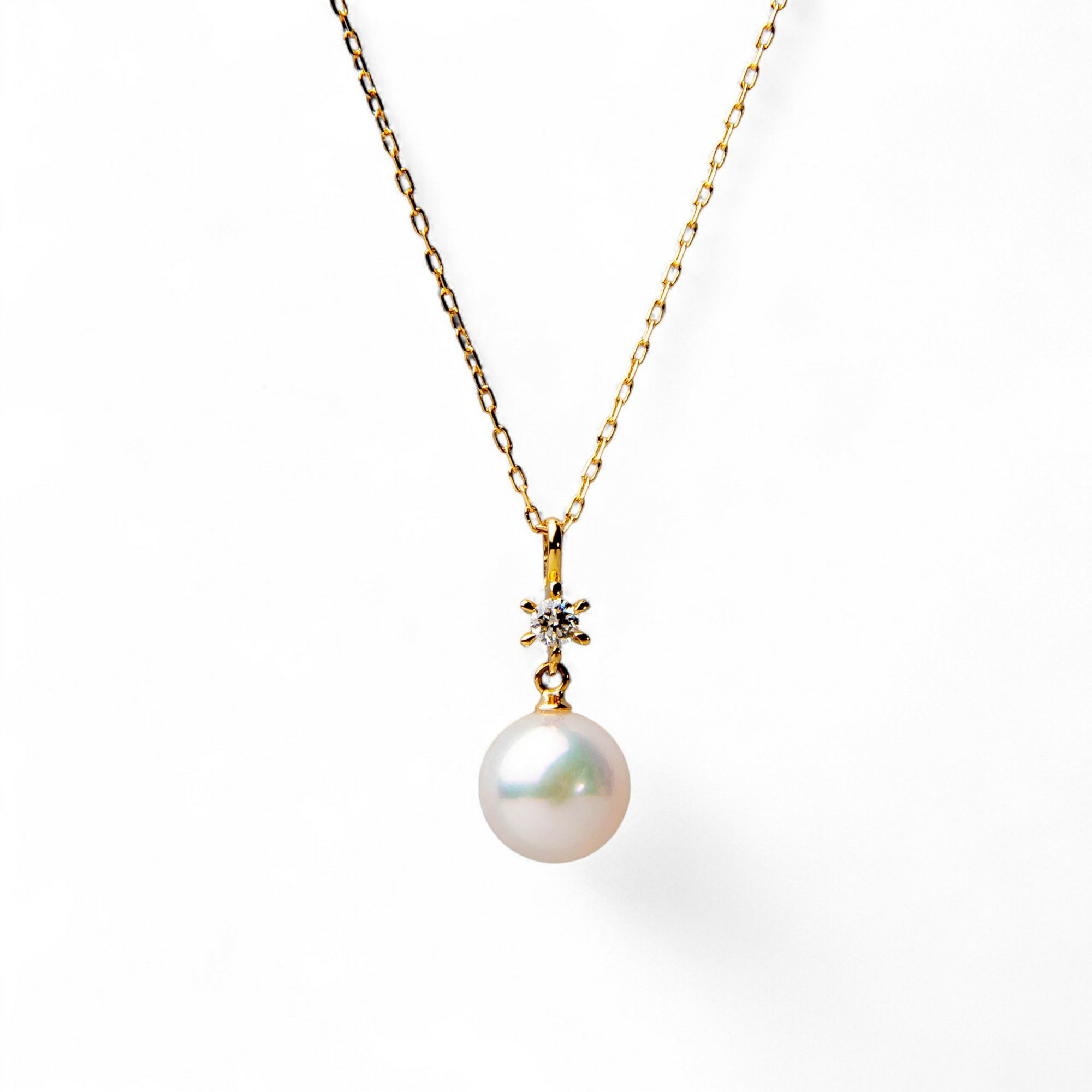 あこや真珠 7.5-8.0mm 1粒ダイヤ ペンダント 40cm K18WG/K18YG