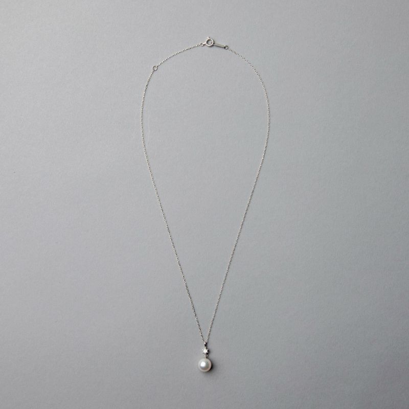 あこや真珠 7.5-8.0mm 1粒ダイヤ ペンダント 40cm K18WG/K18YG