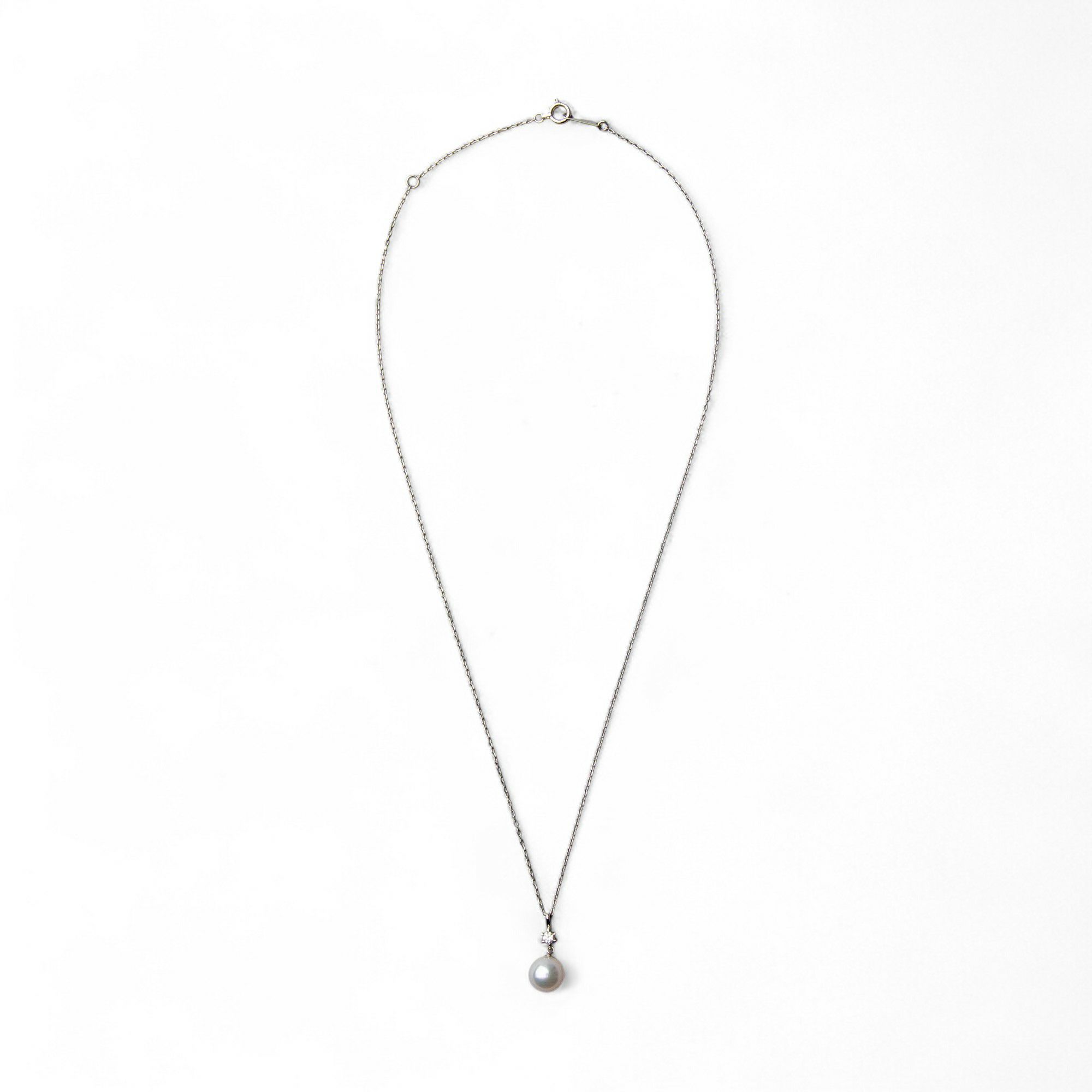 あこや真珠 7.5-8.0mm 1粒ダイヤ ペンダント 40cm K18WG/K18YG