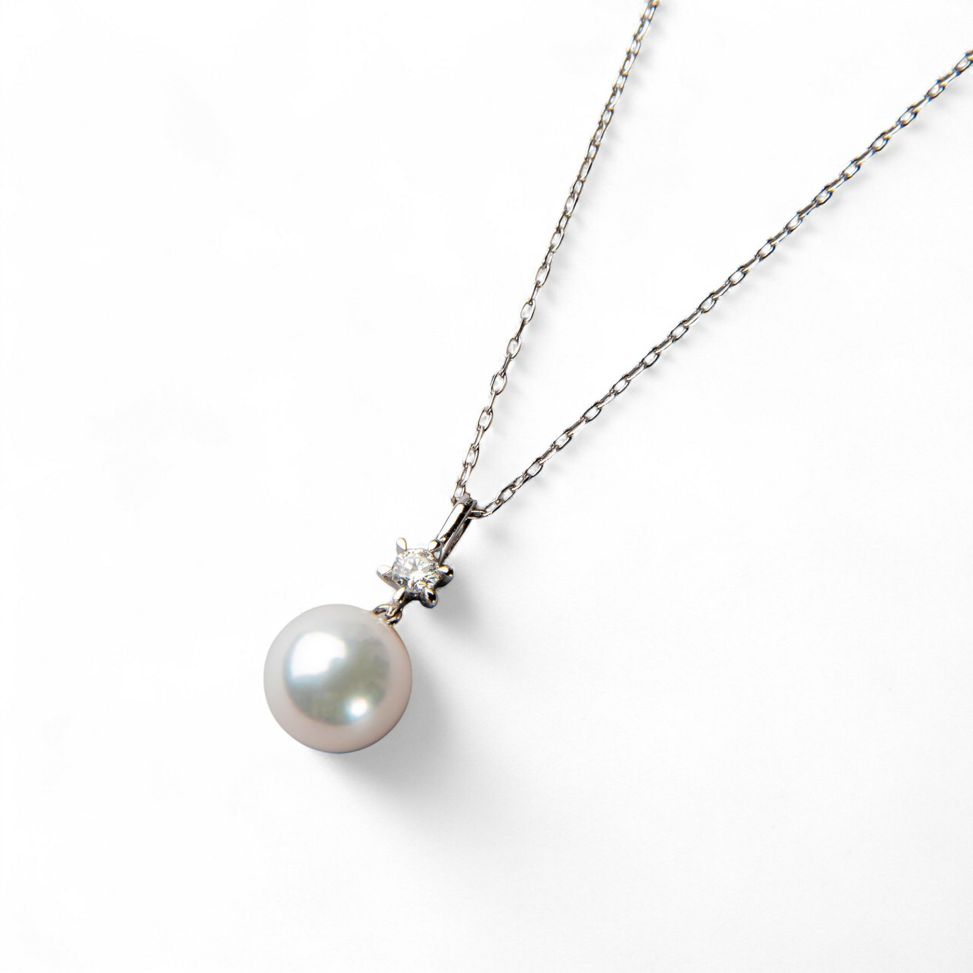 あこや真珠 7.5-8.0mm 1粒ダイヤ ペンダント 40cm K18WG/K18YG