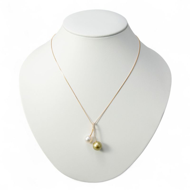 Tahiain+ タヒチ黒蝶真珠(ピスタチオ)/あこや真珠 ツインデザインペントップ