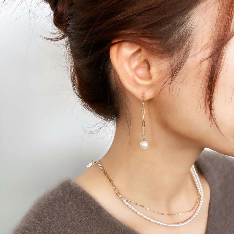 好評再入荷K18YG あこや真珠 ピアス フックピアス チェーンピアス イヤーカフ アクセサリー