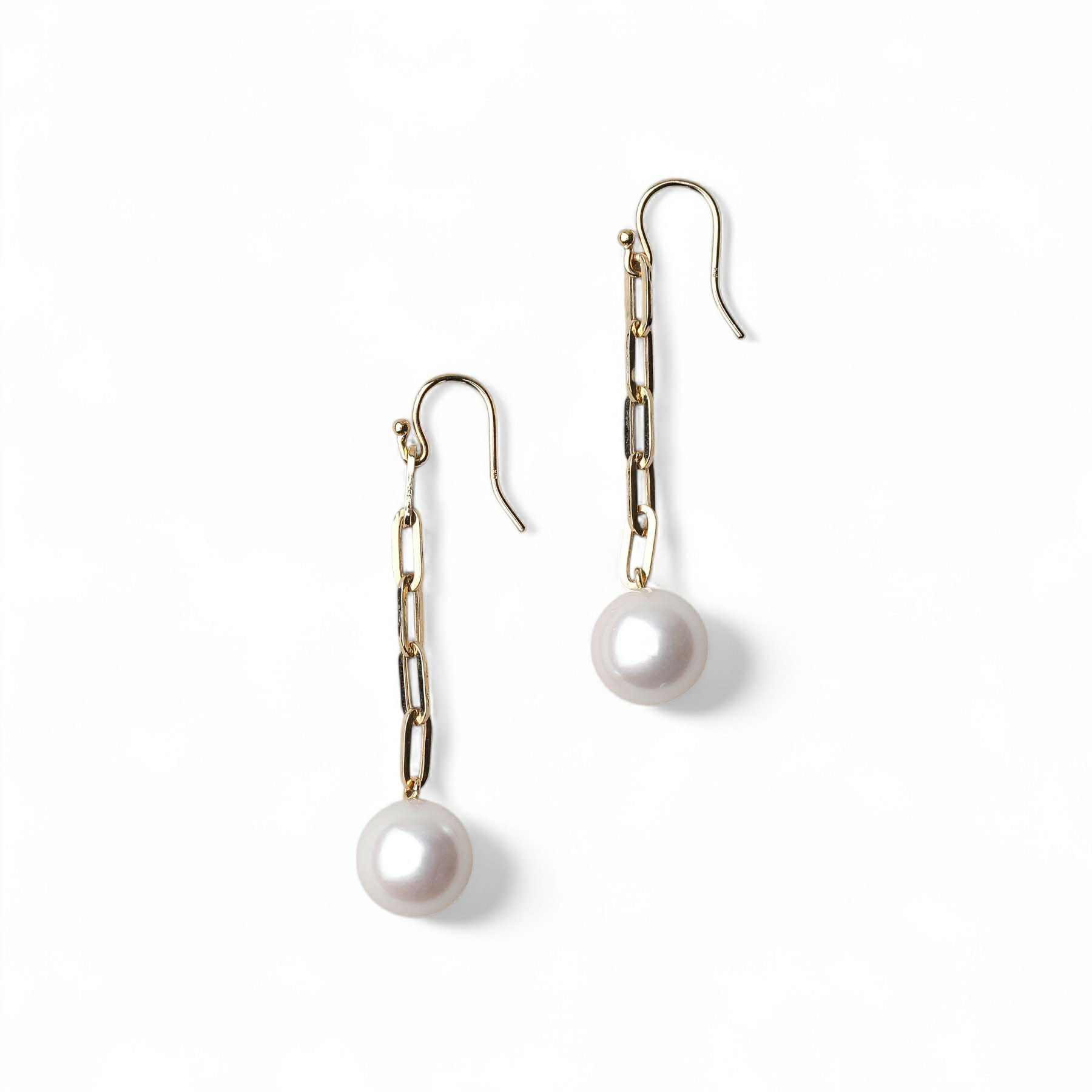 Luxe あこや真珠無調色 ペーパークリップチェーン フックピアス  9.0-9.5mm　K18