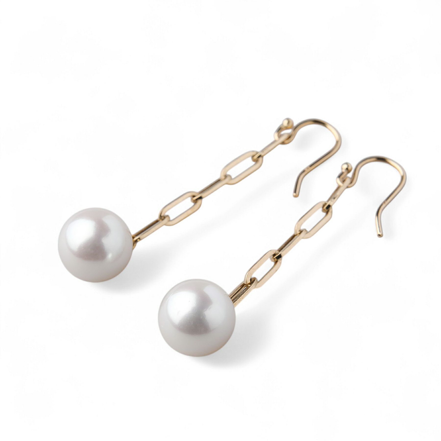 Luxe あこや真珠無調色 ペーパークリップチェーン フックピアス  9.0-9.5mm　K18