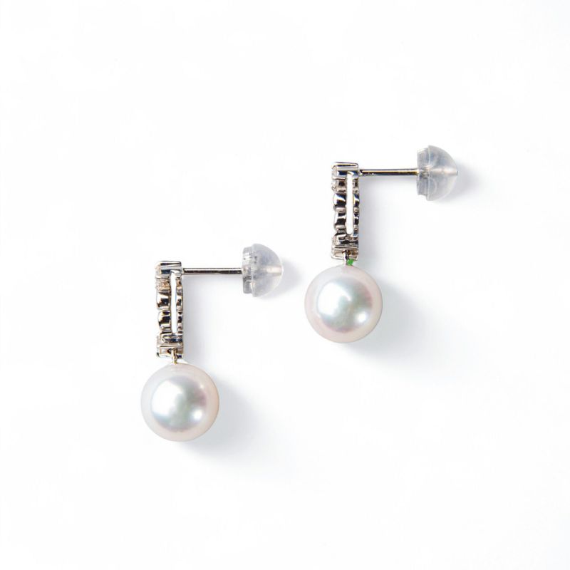 オーロラ花珠真珠 鑑別書付 5粒ダイヤ パールピアス 7.5-8.0mm K18WG/YG