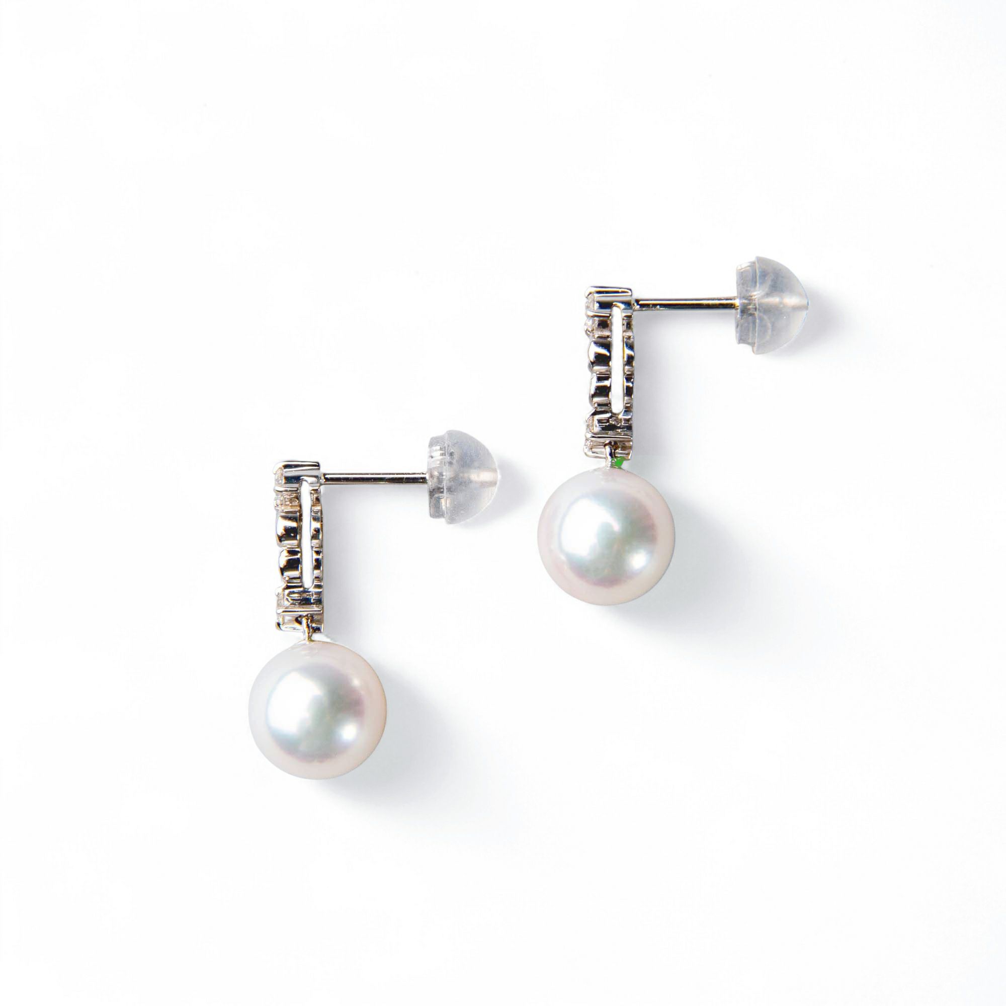 オーロラ花珠真珠 鑑別書付 5粒ダイヤ パールピアス 7.5-8.0mm K18WG/YG