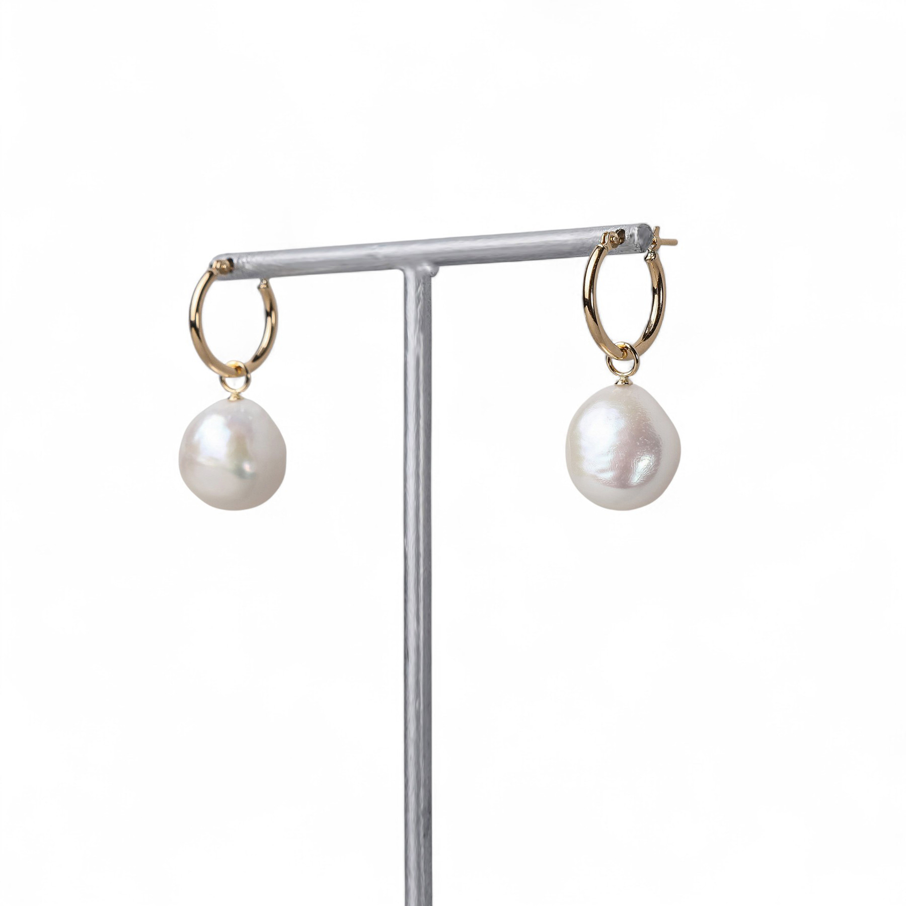 Unique+ 淡水真珠 ピアス11-12mmUP K18YG バロック