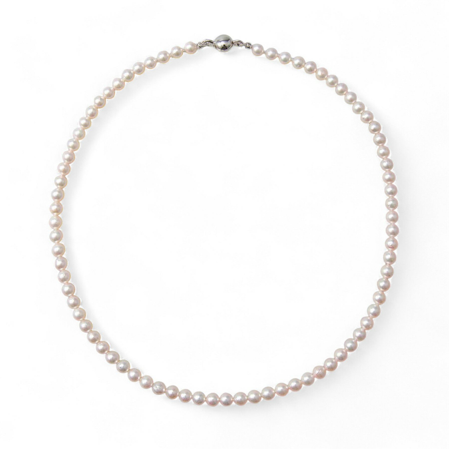 あこや真珠 パールネックレス ホワイト系 5.0-5.5mm BBB  ラウンド～セミラウンド ビーンズクラスプ（silver