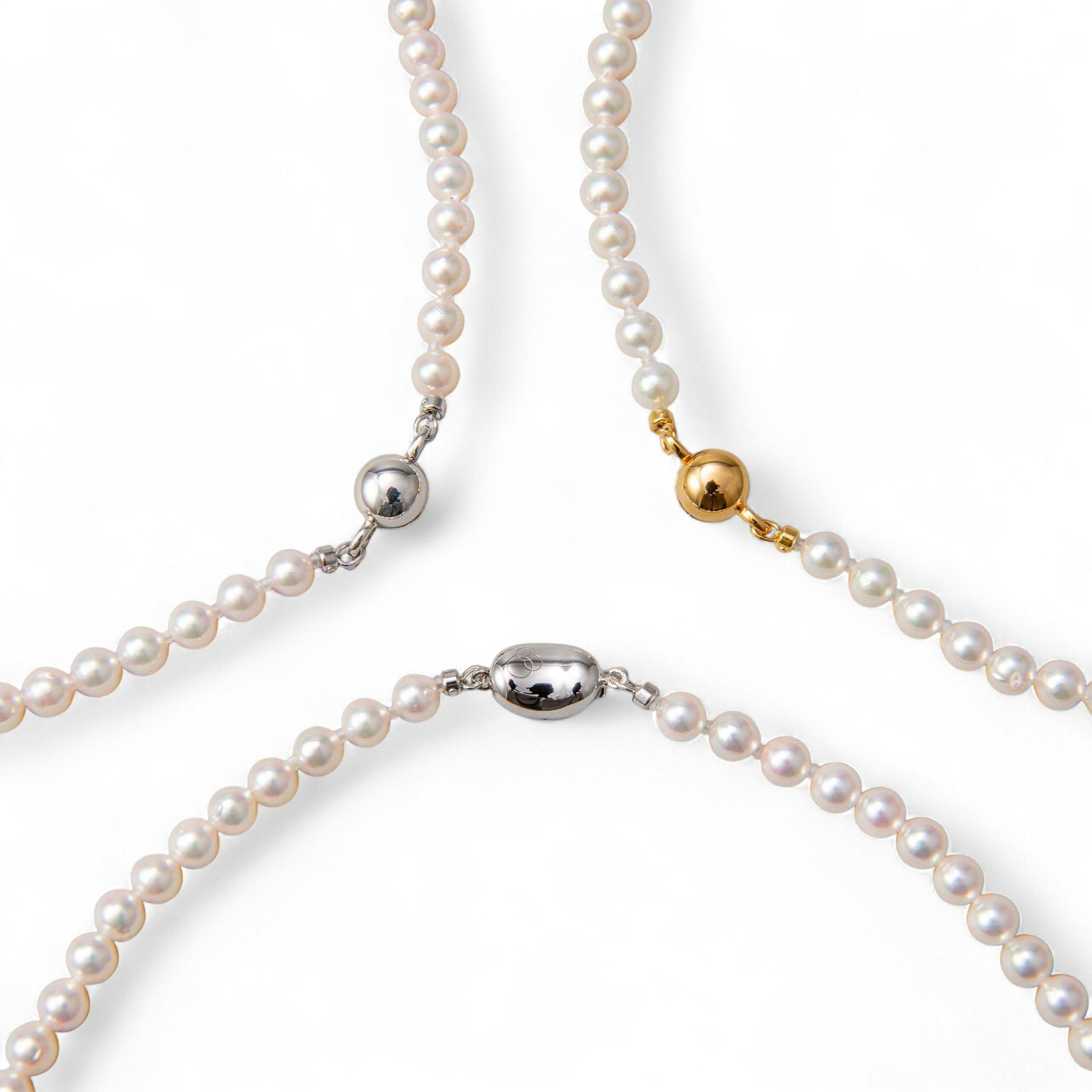 あこや真珠 パールネックレス ホワイト系 5.0-5.5mm BBB  ラウンド～セミラウンド ビーンズクラスプ（silver