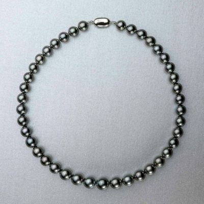 タヒチ黒蝶真珠 ネックレス, 10.0-12.5mm オーロラプラチナブラック (ブルー系最高品質)
