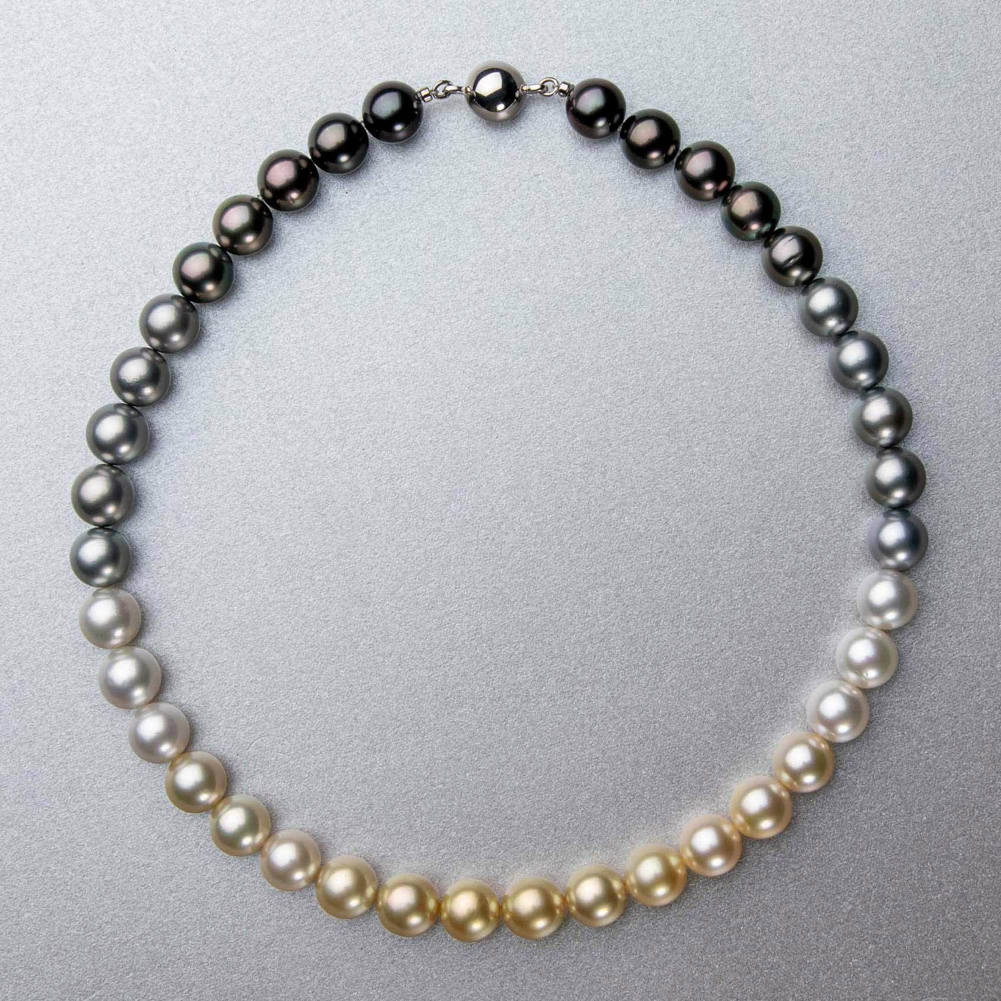 南洋白蝶真珠/タヒチ黒蝶真珠 ネックレス 11.0-11.3mm オーロラ 