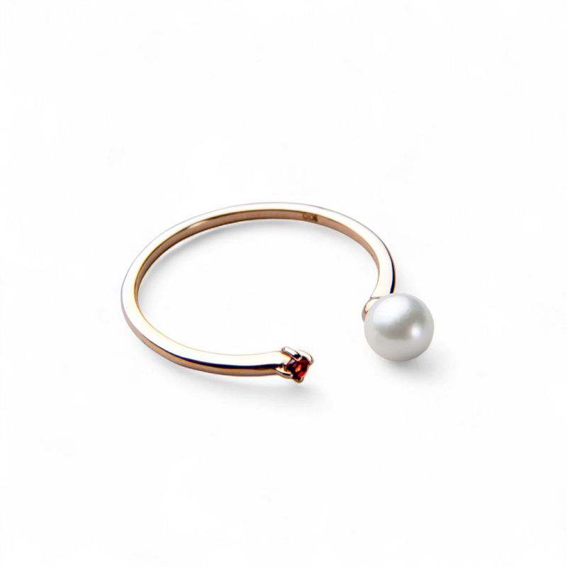 Felice あこや真珠4.5mm フォークリング　K10PG/ガーネット