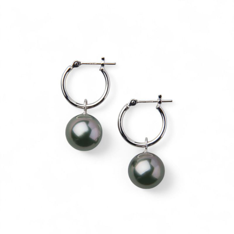 タヒチ黒蝶真珠 フープピアス9mmUP K14WG