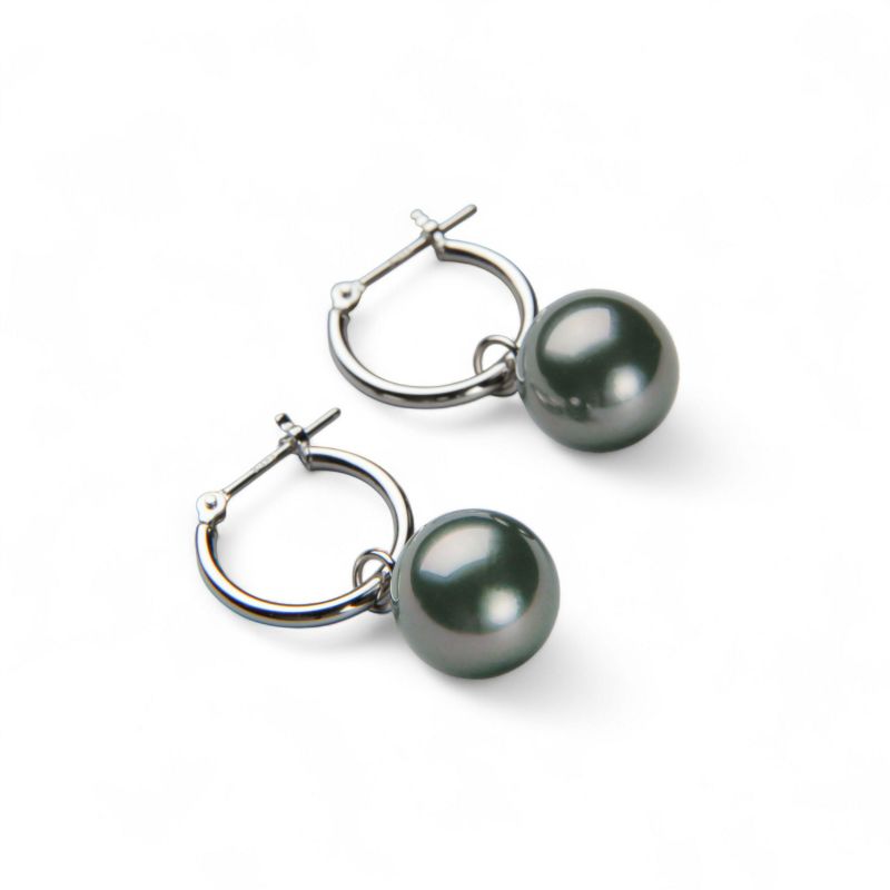 タヒチ黒蝶真珠 フープピアス9mmUP K14WG