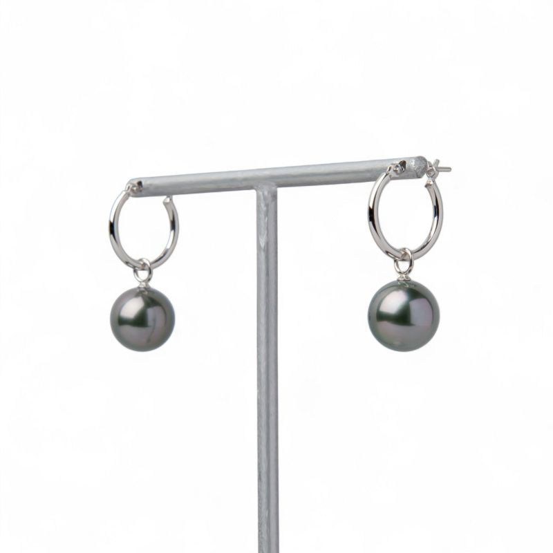 タヒチ黒蝶真珠 フープピアス9mmUP K14WG