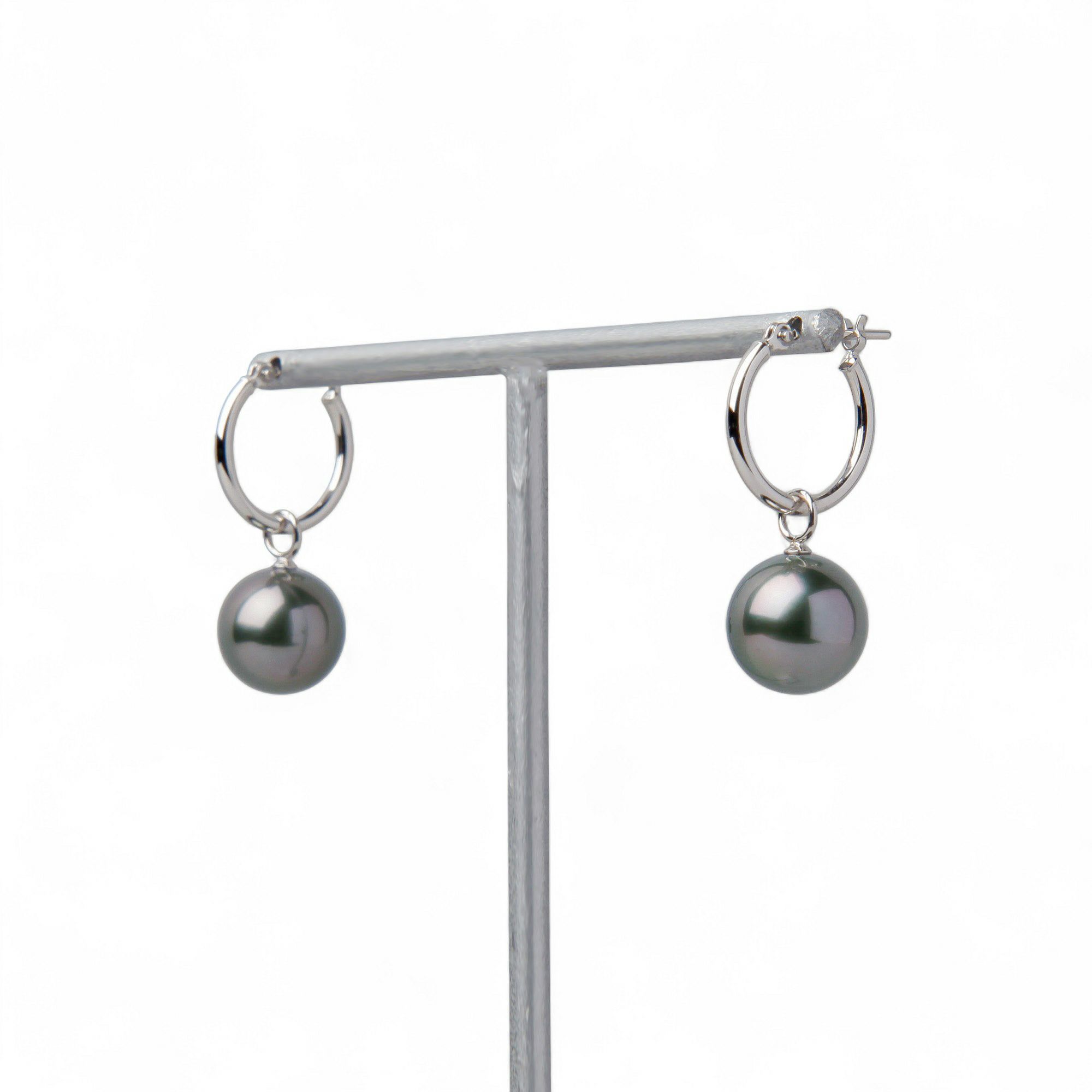 タヒチ黒蝶真珠 フープピアス9mmUP K14WG