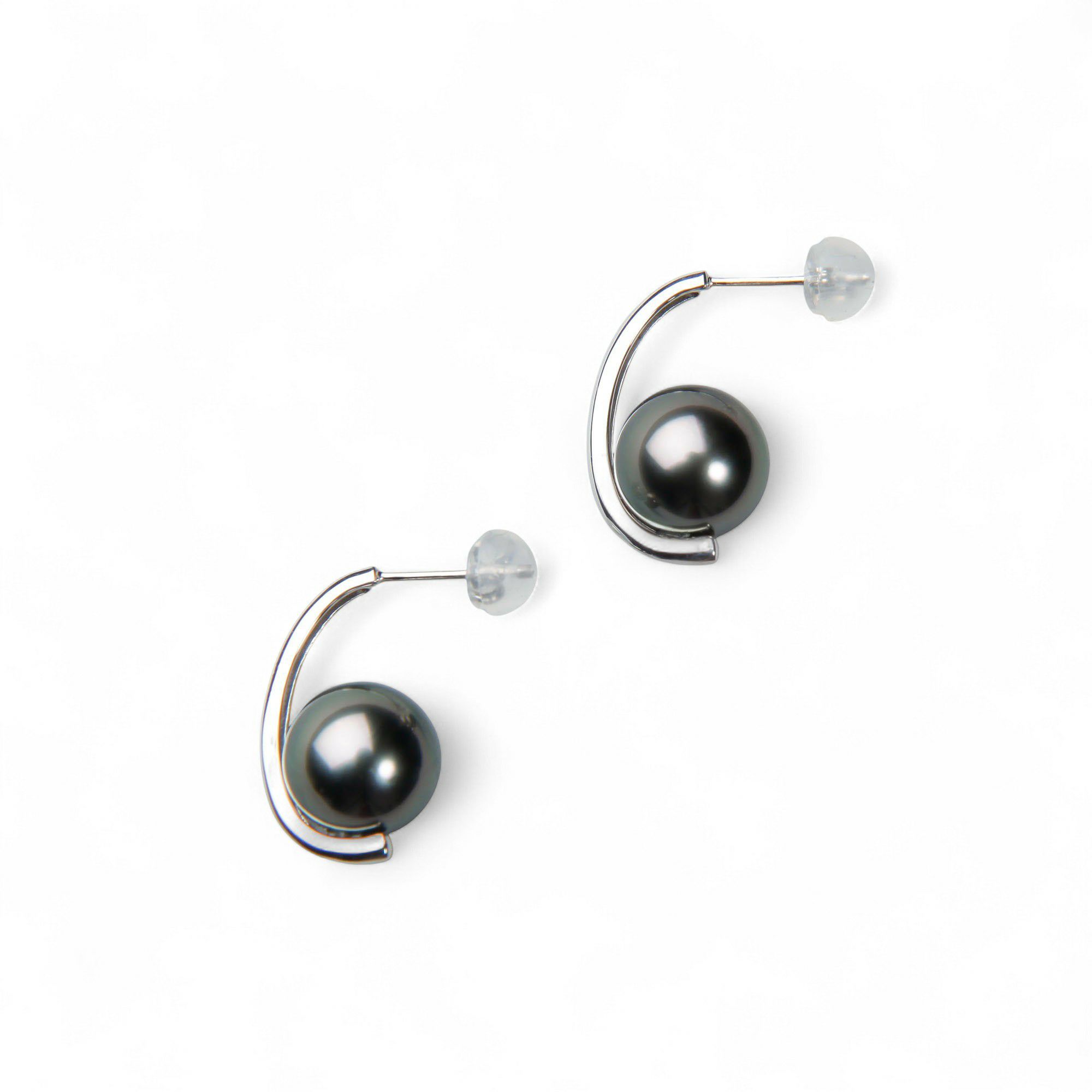 LUXE タヒチ黒蝶真珠 ピアス9.0-9.5mm K18WG/YG