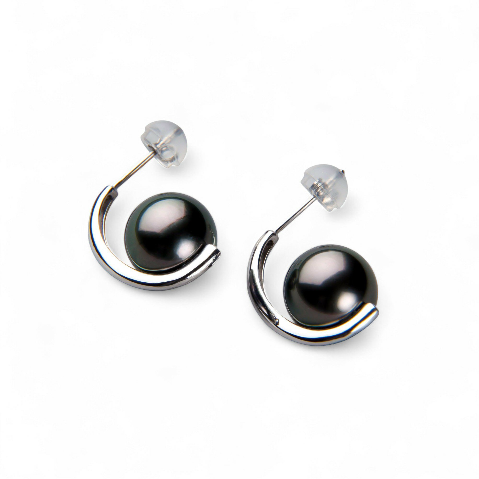 LUXE タヒチ黒蝶真珠 ピアス9.0-9.5mm K18WG/YG