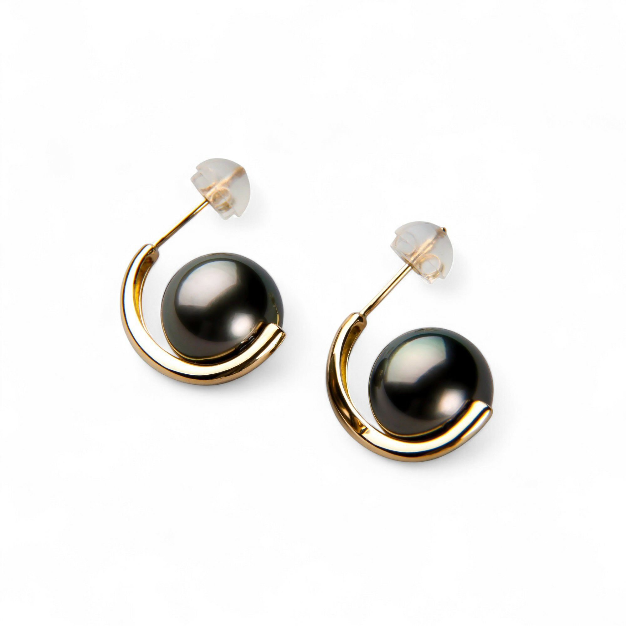 LUXE タヒチ黒蝶真珠 ピアス9.0-9.5mm K18WG/YG