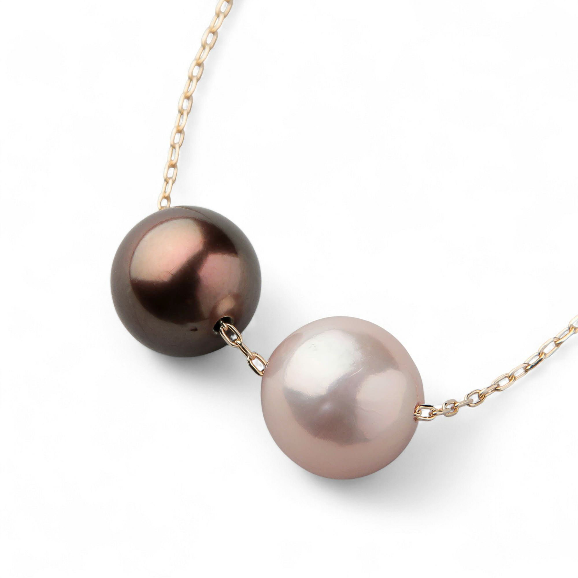 plumberry 淡水真珠/タヒチ黒蝶真珠 スルーペンダント　10mm/9mmUP K18YG