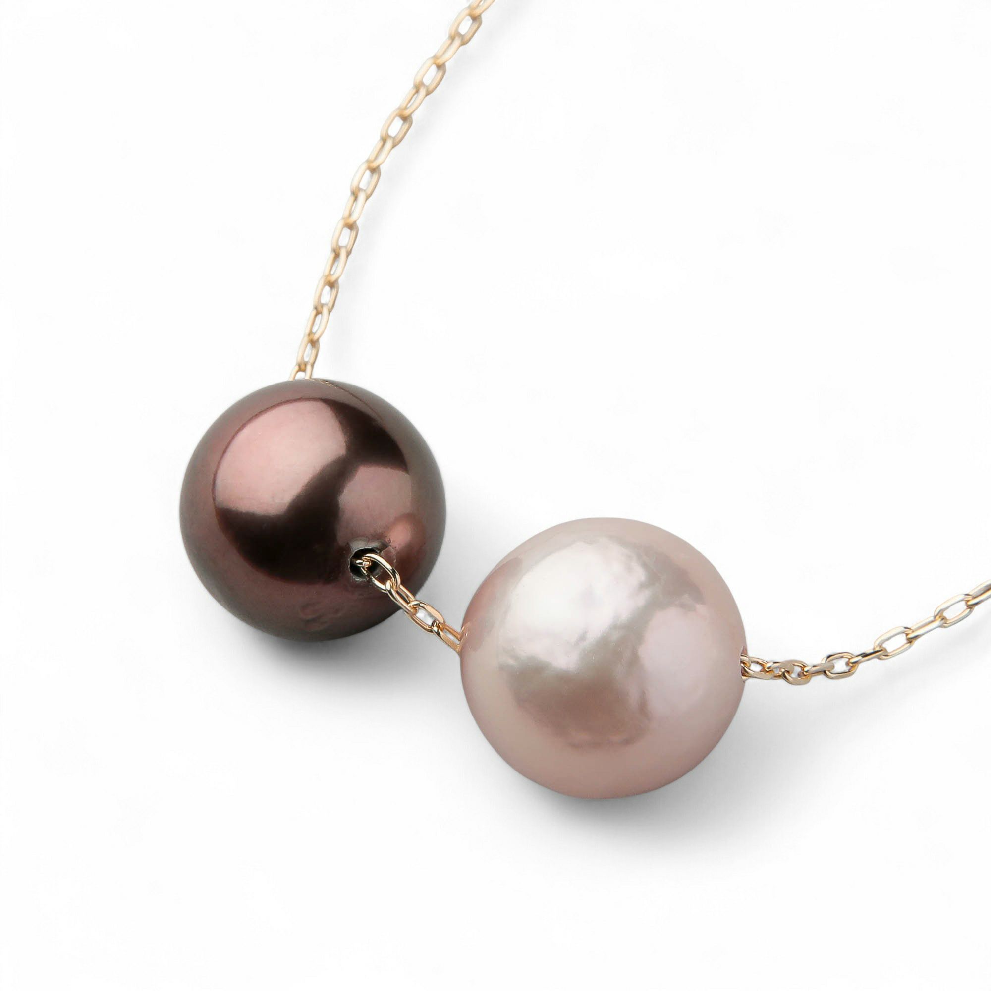 plumberry 淡水真珠/タヒチ黒蝶真珠 スルーペンダント　10mm/9mmUP K18YG