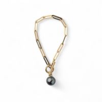 Tahitian+ タヒチ黒蝶真珠 チェーンブレスレット　11mmUP SUS316L GP