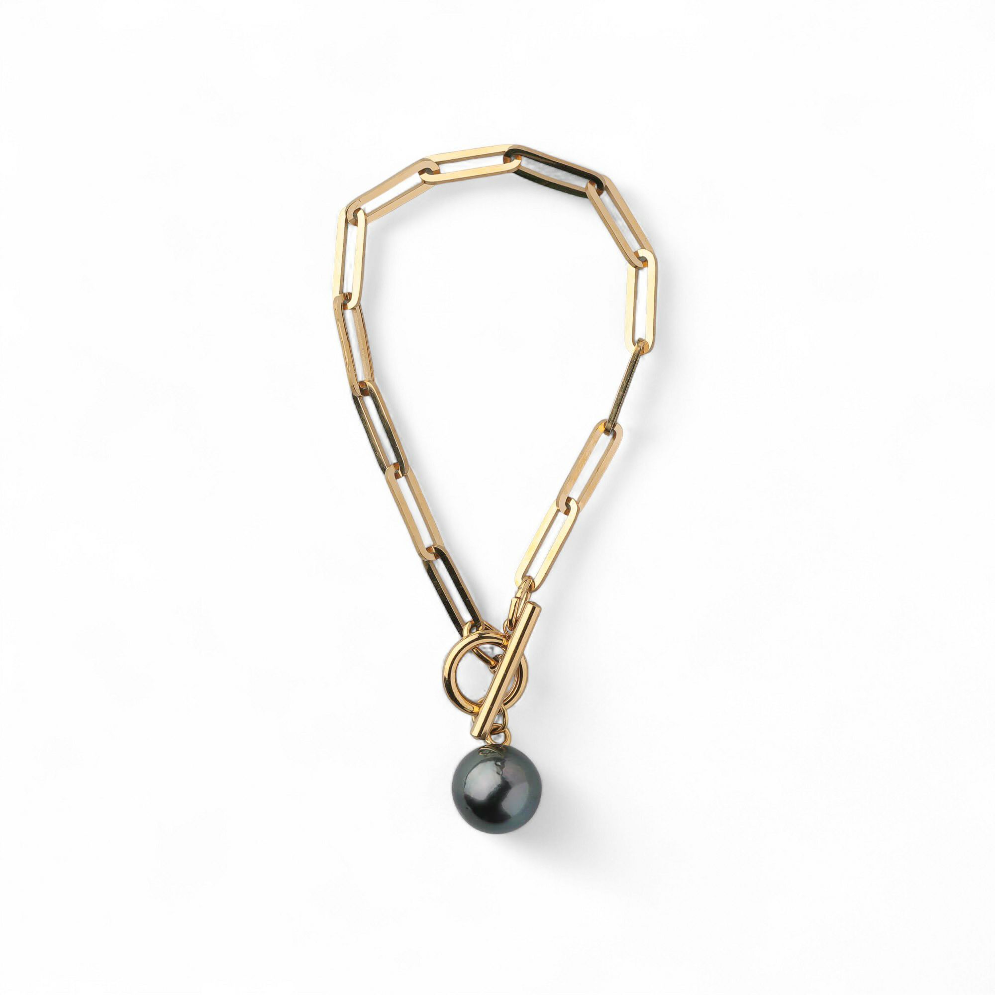 Tahitian+ タヒチ黒蝶真珠 チェーンブレスレット　11mmUP SUS316L GP