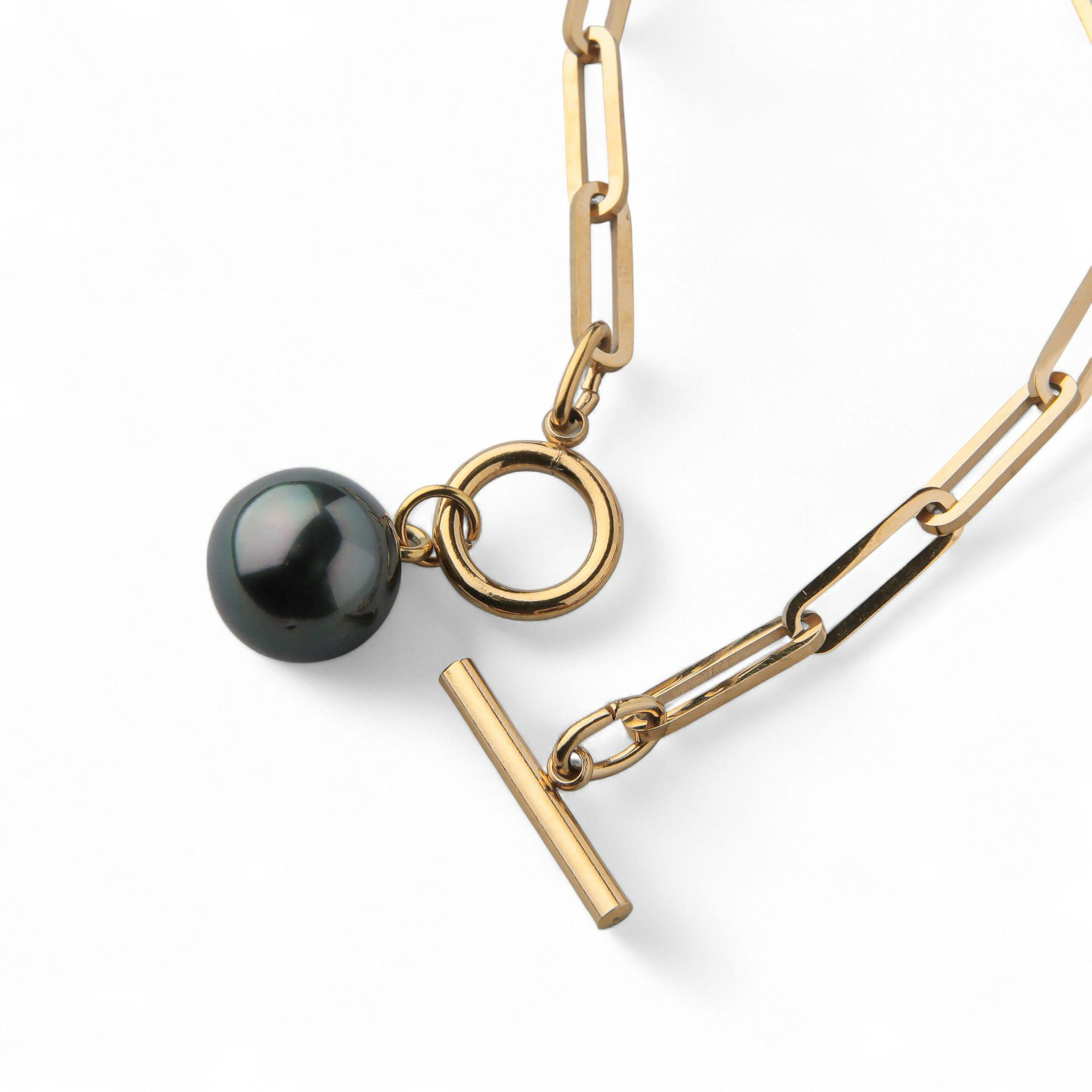 Tahitian+ タヒチ黒蝶真珠 チェーンブレスレット　11mmUP SUS316L GP