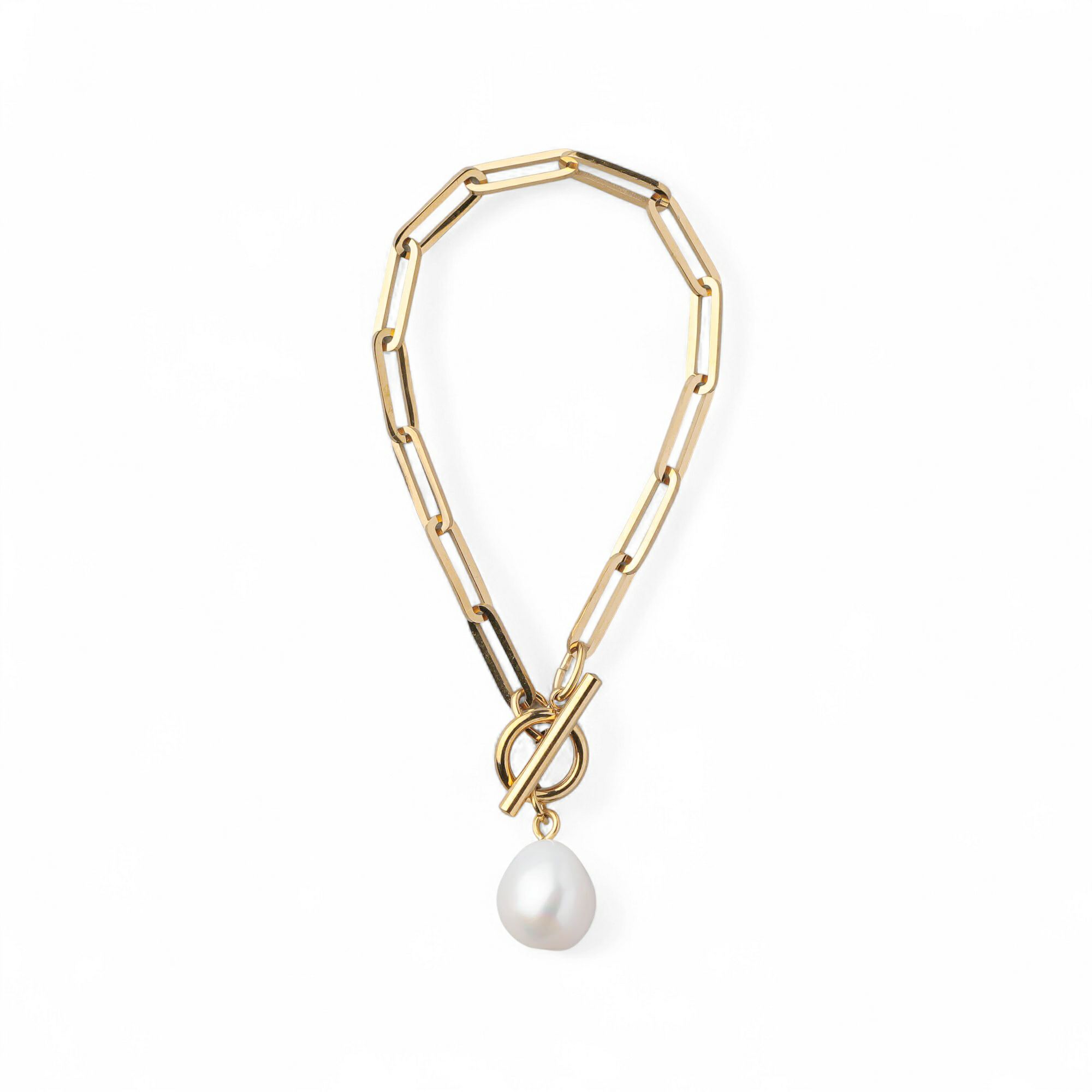 Unique+ 淡水真珠 チェーンブレスレット　12mmUP SUS316L GP