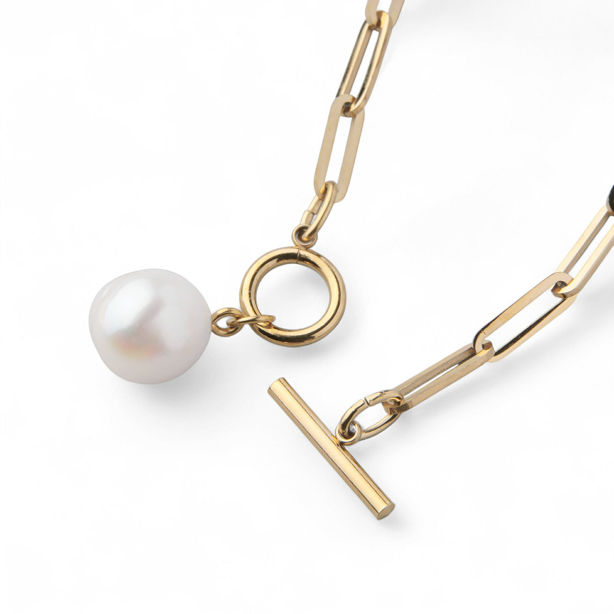 Unique+ 淡水真珠 チェーンブレスレット　12mmUP SUS316L GP