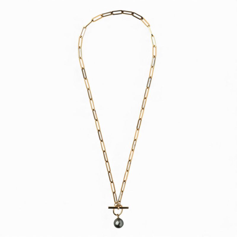 【WEB限定】Tahitian+ タヒチ黒蝶真珠 チェーンネックレス　11mmUP SUS304 GP