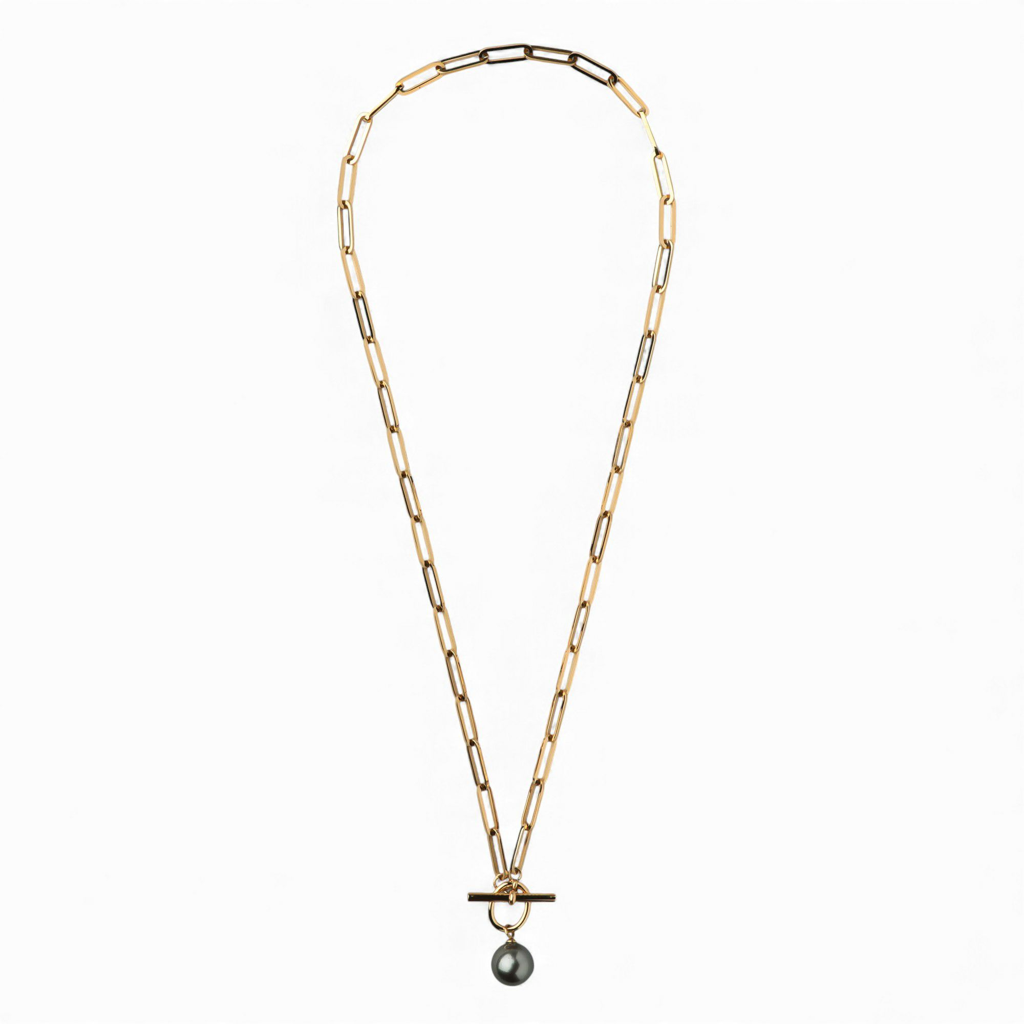 【WEB限定】Tahitian+ タヒチ黒蝶真珠 チェーンネックレス　11mmUP SUS304 GP