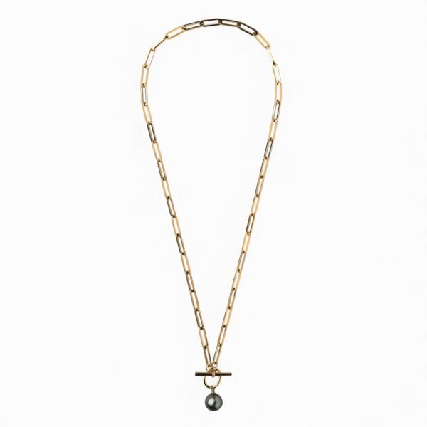 【WEB限定】Tahitian+ タヒチ黒蝶真珠 チェーンネックレス　11mmUP SUS304 GP