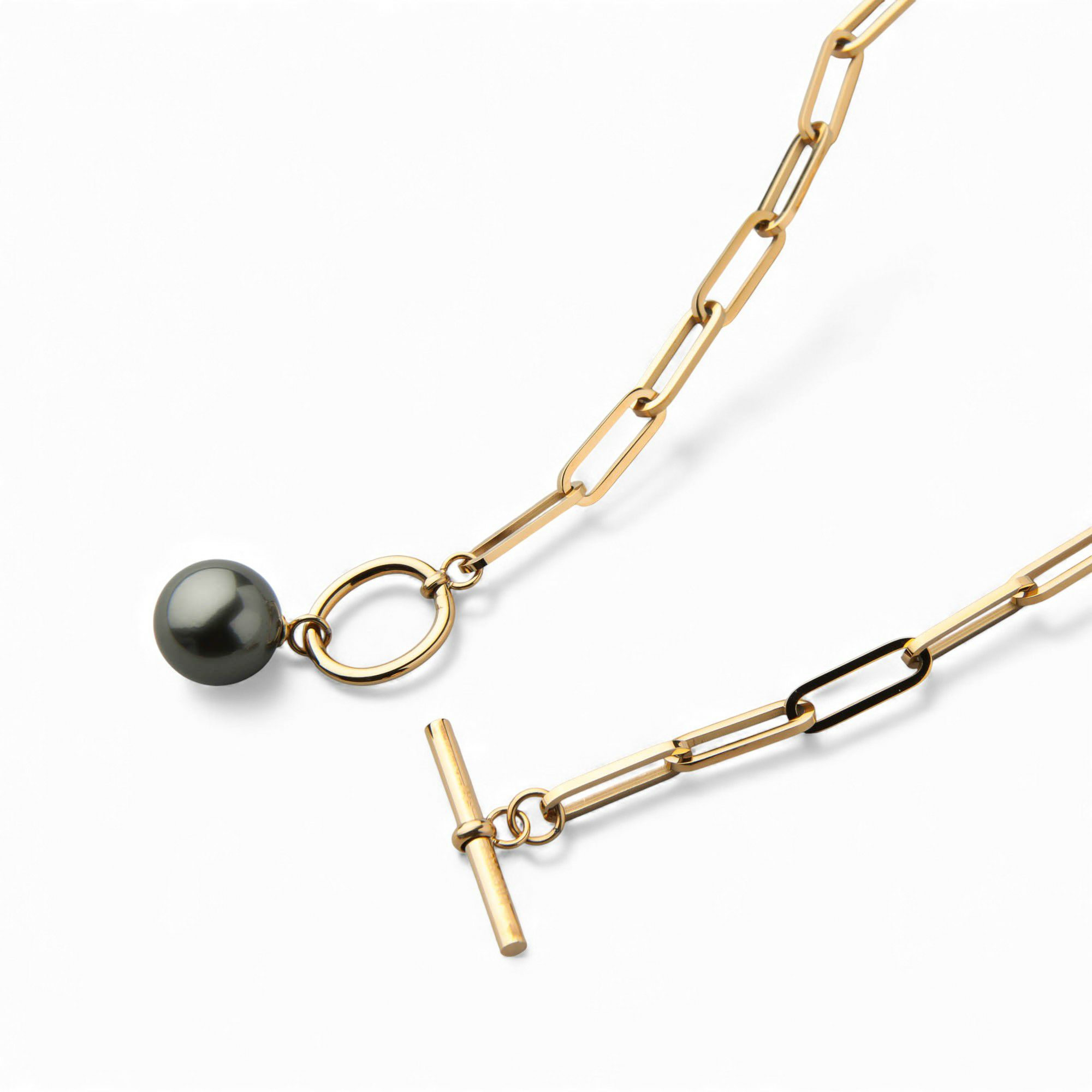 【WEB限定】Tahitian+ タヒチ黒蝶真珠 チェーンネックレス　11mmUP SUS304 GP