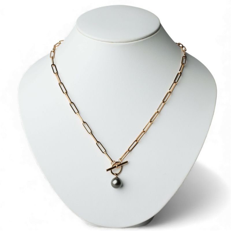 【WEB限定】Tahitian+ タヒチ黒蝶真珠 チェーンネックレス　11mmUP SUS304 GP