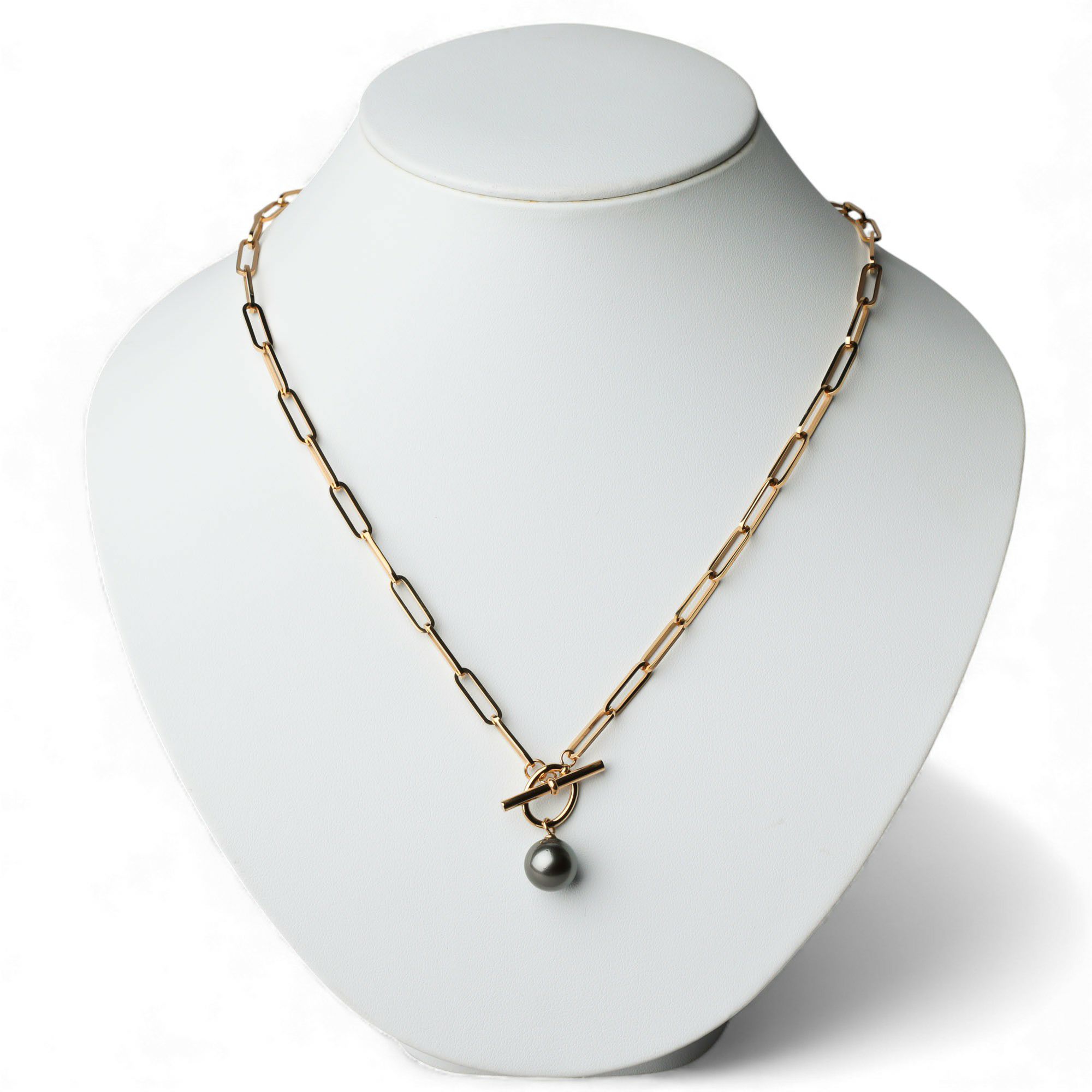 【WEB限定】Tahitian+ タヒチ黒蝶真珠 チェーンネックレス　11mmUP SUS304 GP