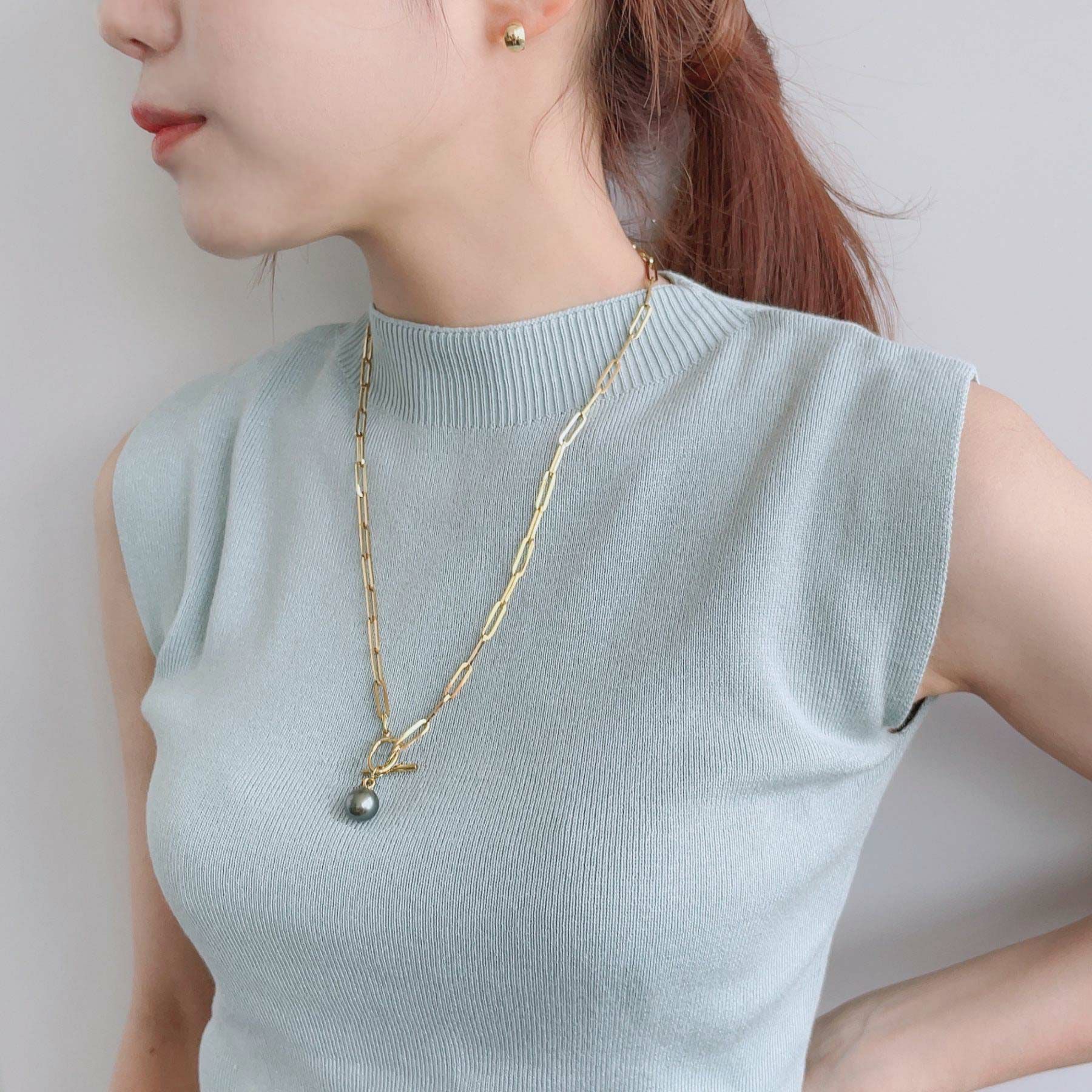 【WEB限定】Tahitian+ タヒチ黒蝶真珠 チェーンネックレス　11mmUP SUS304 GP