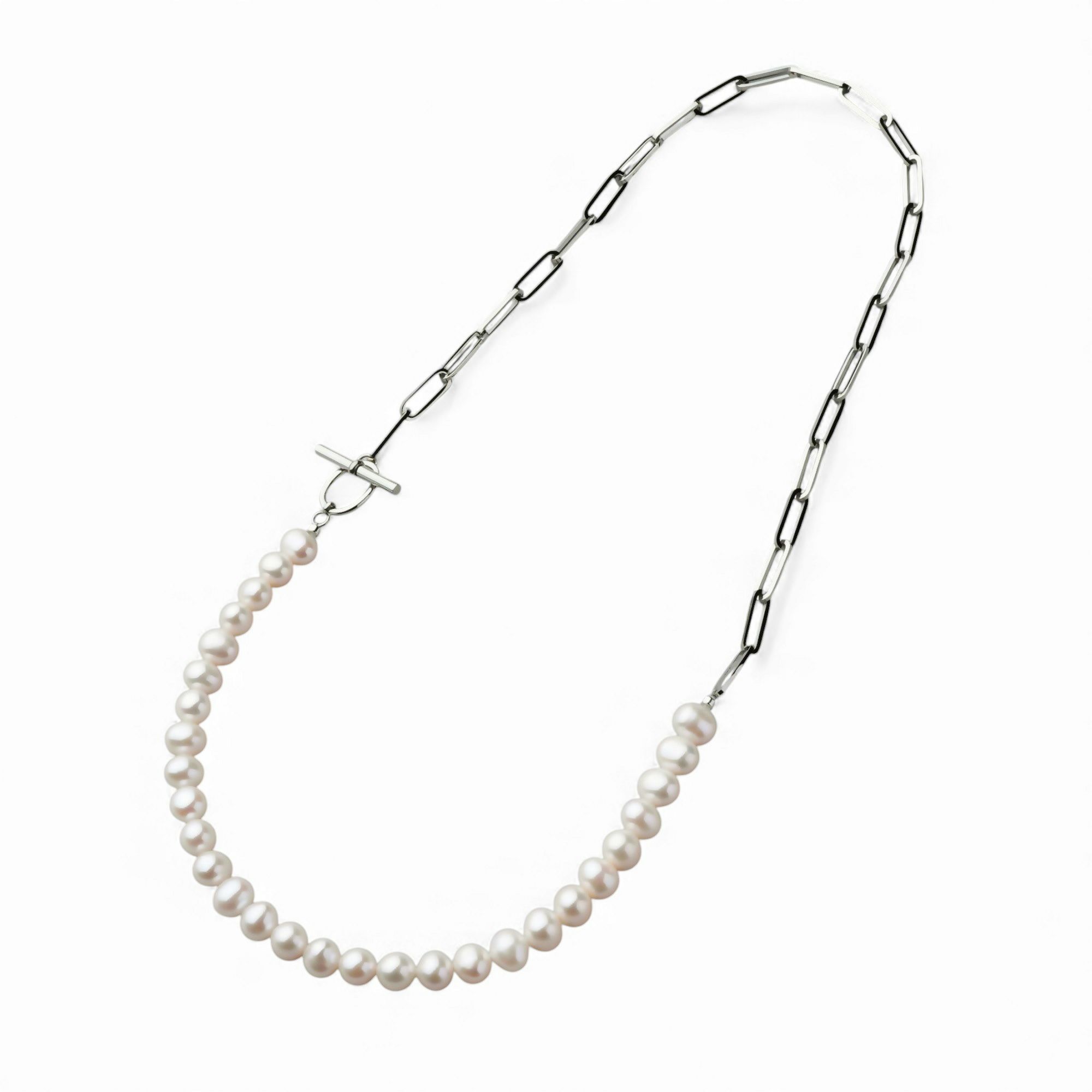 淡水真珠 ハーフチェーンネックレス　6.5-7.0mm SUS316L