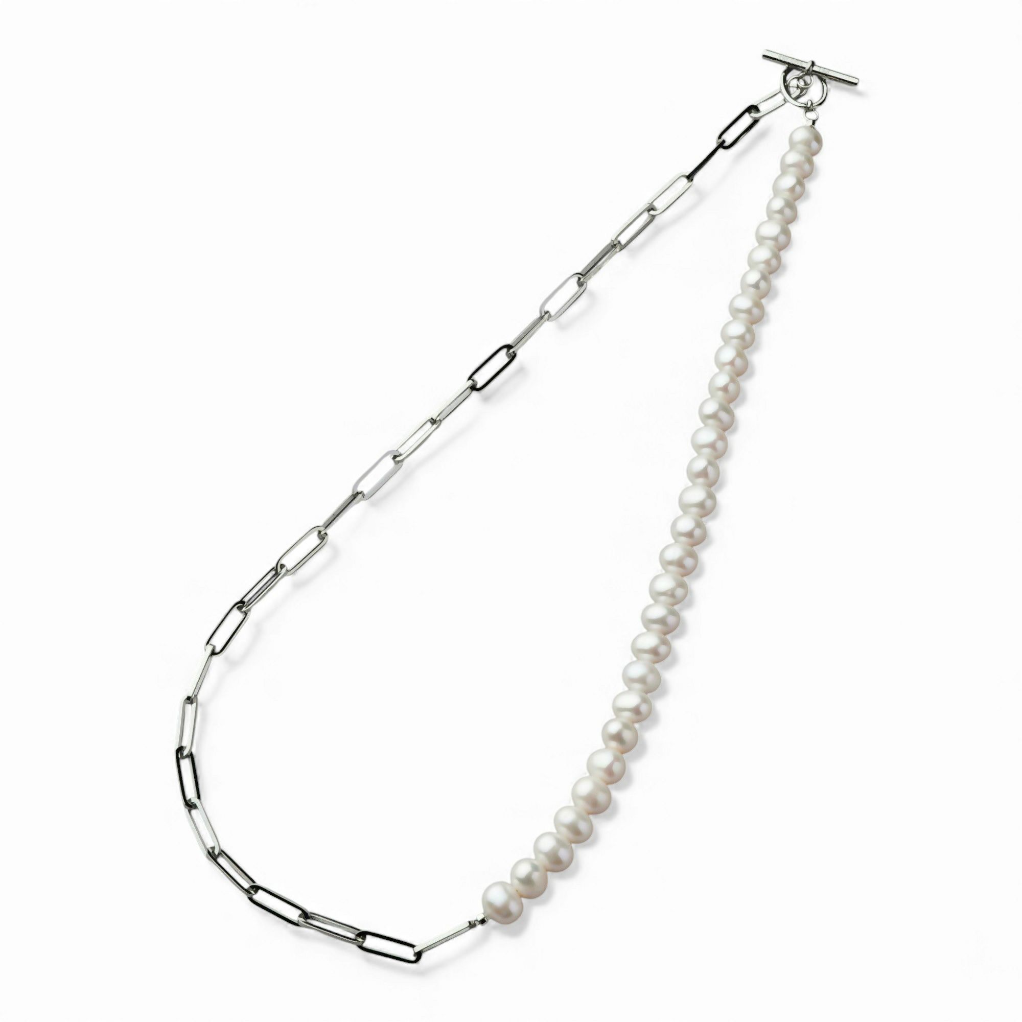 淡水真珠 ハーフチェーンネックレス　6.5-7.0mm SUS316L