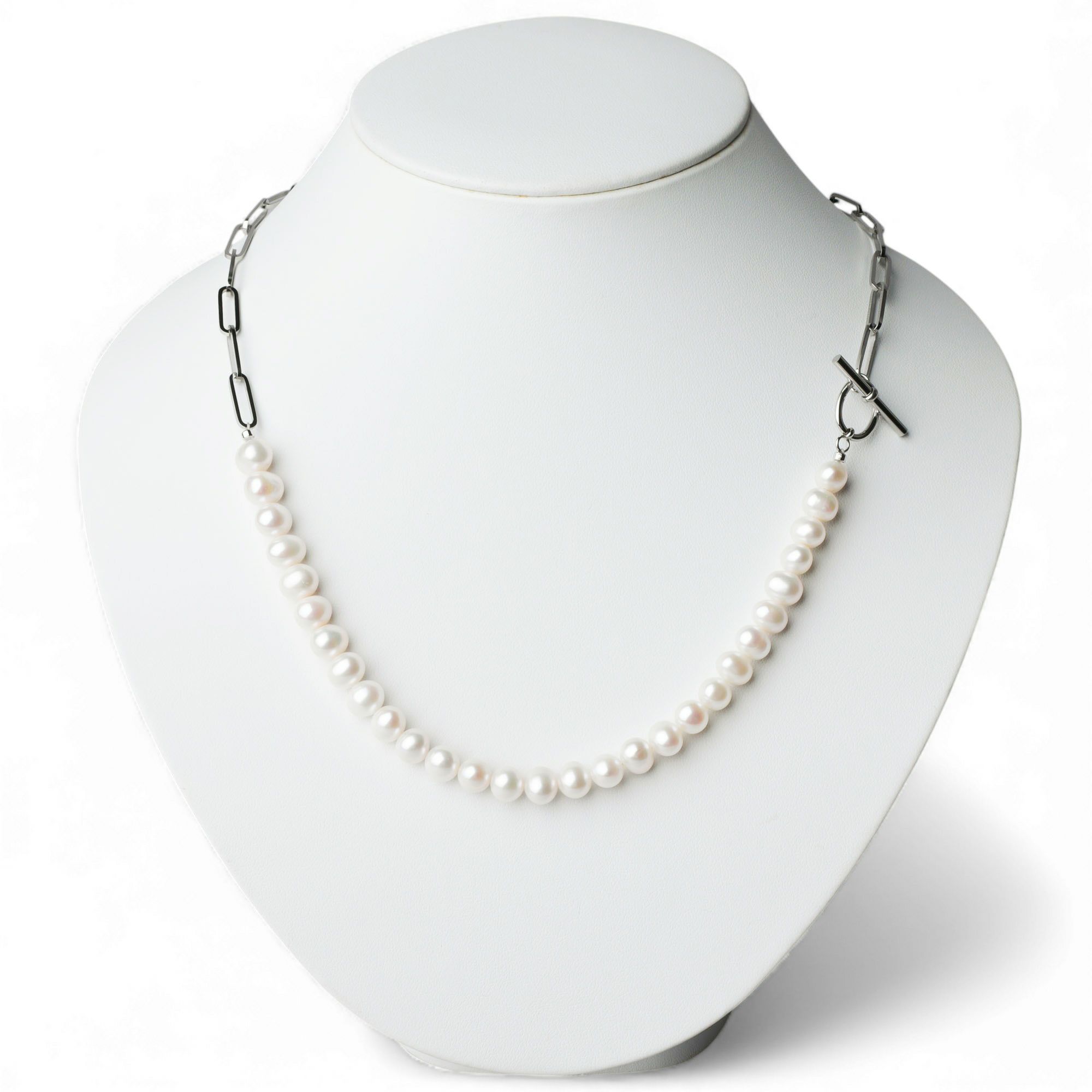 淡水真珠 ハーフチェーンネックレス　6.5-7.0mm SUS316L