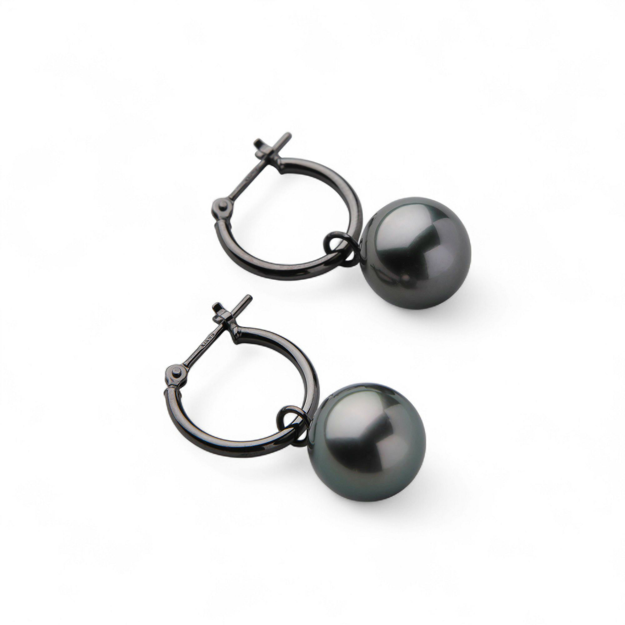 タヒチ黒蝶真珠 フープピアス9mmUP K14WG ブラック