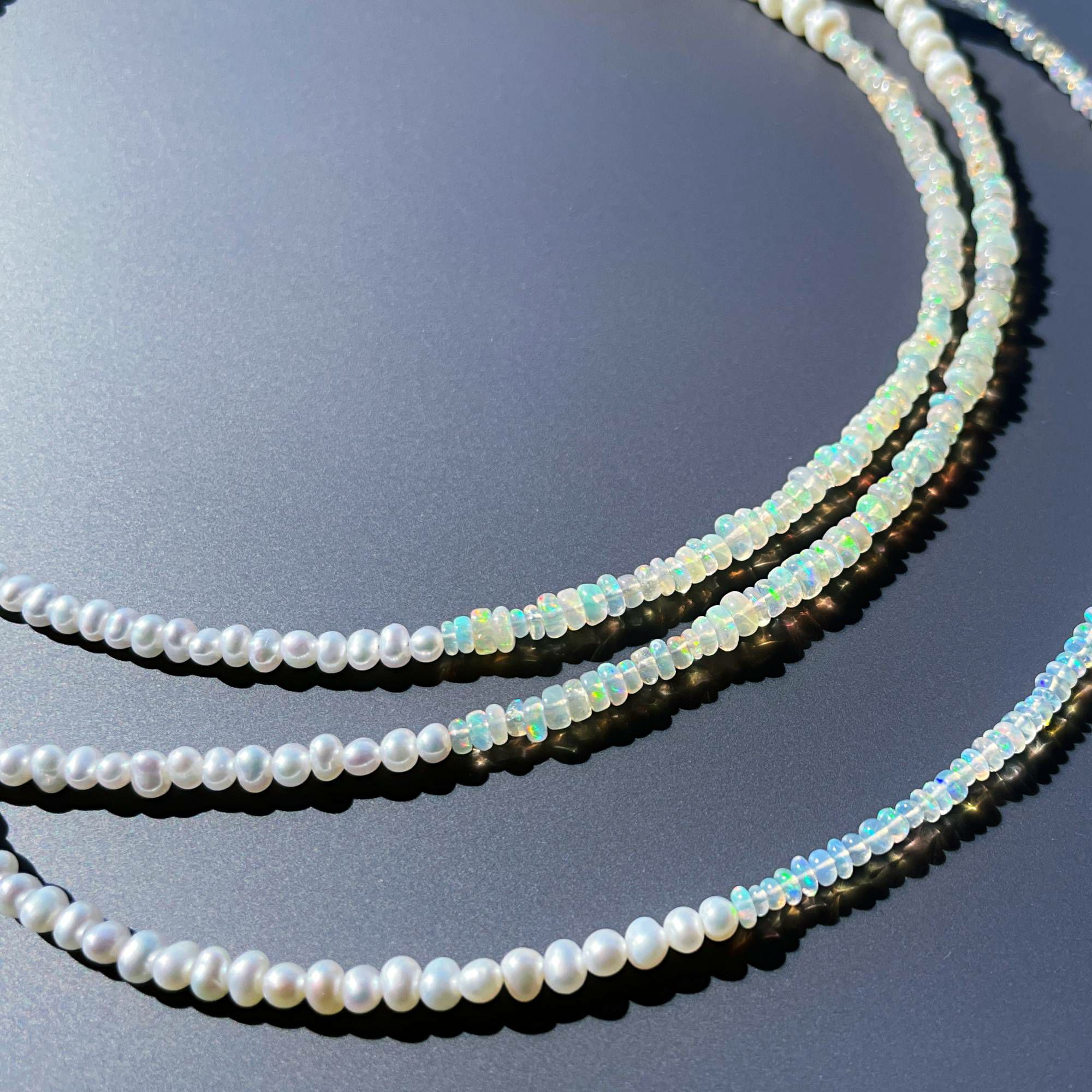 WEB限定】淡水真珠×オパール ロングネックレス 2.5-5.0mm ミックス 