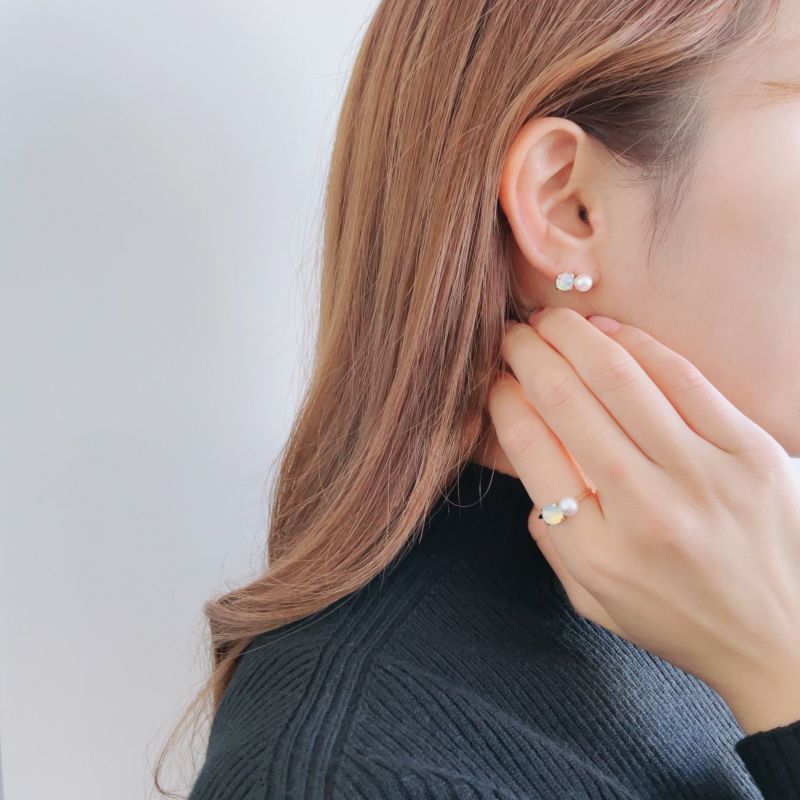 あこや真珠×オパール ピアス5.5-6.0mm/6mmUP K10YG | あこや真珠ピアス・イヤリング