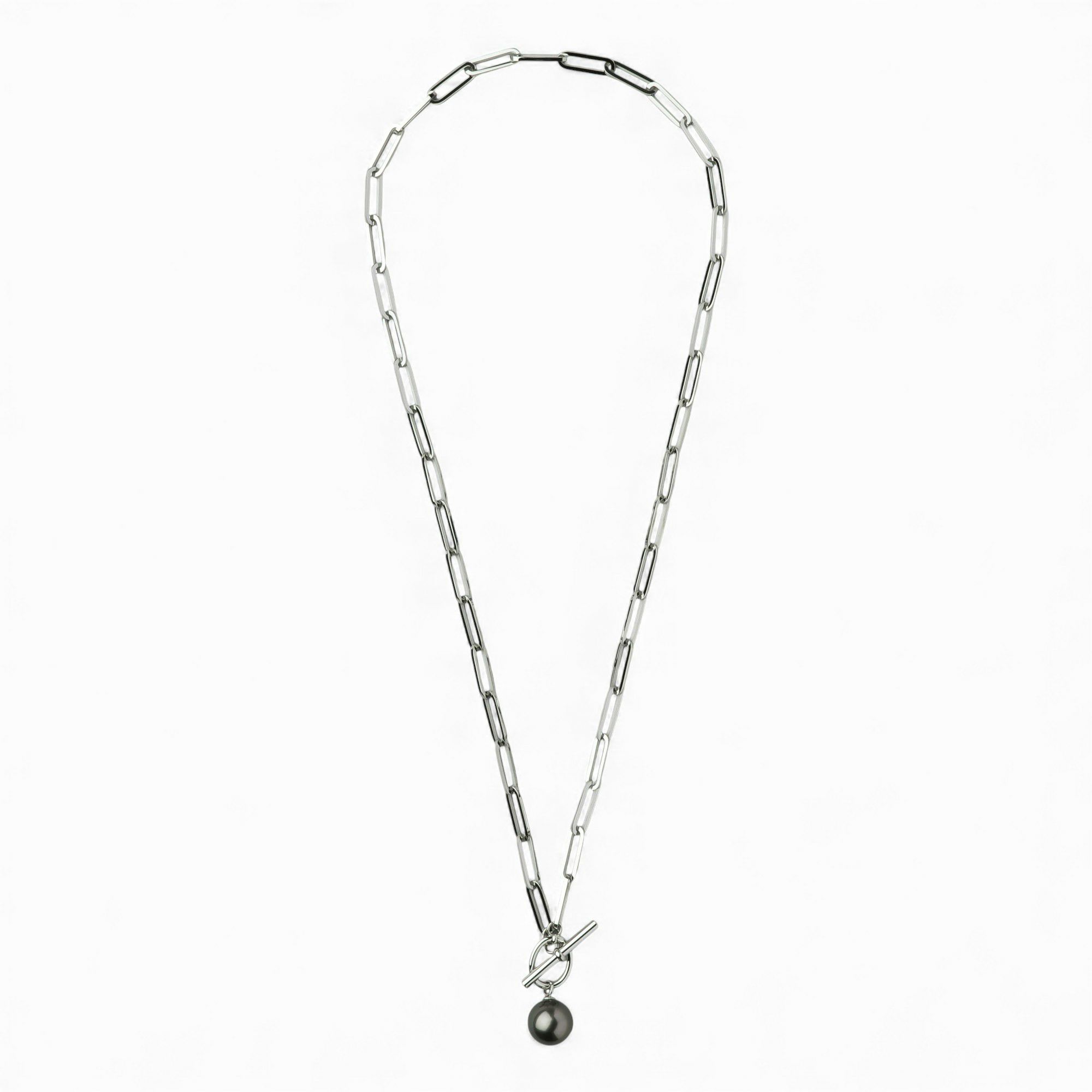 【WEB限定】Tahitian+ タヒチ黒蝶真珠 チェーンネックレス　11mmUP SUS304